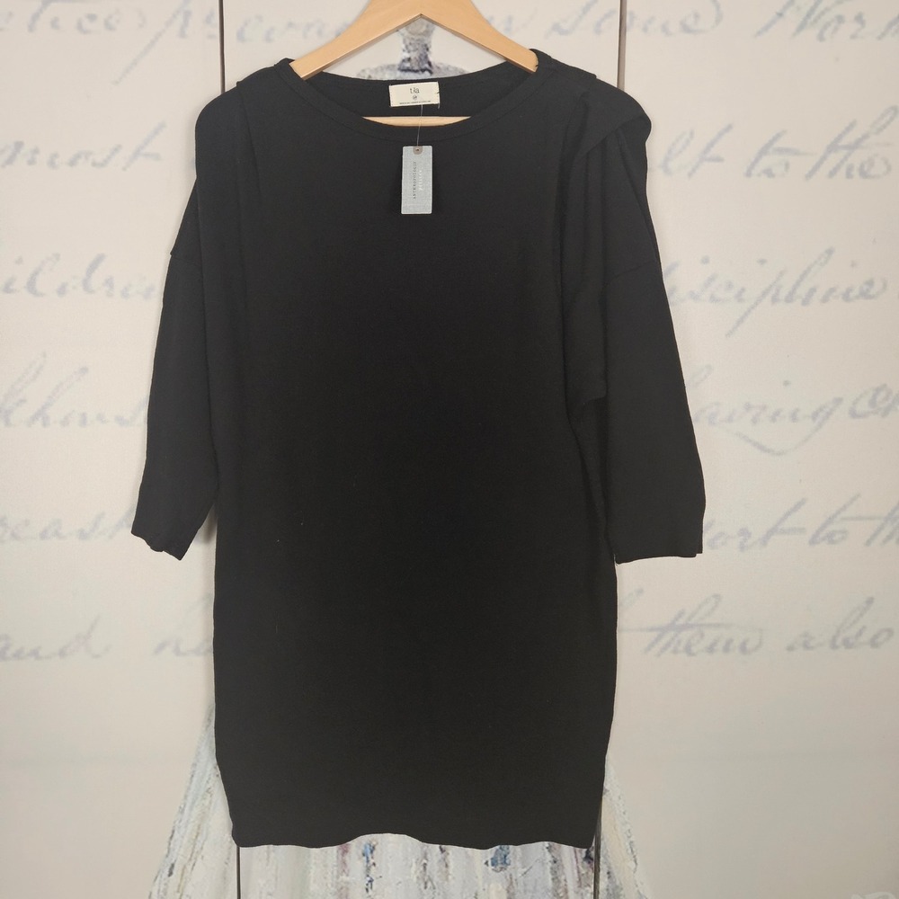 Anthropologie t.la Black Cotton French Terry Pleated‎ Shoulder Mini Dress SP NEW